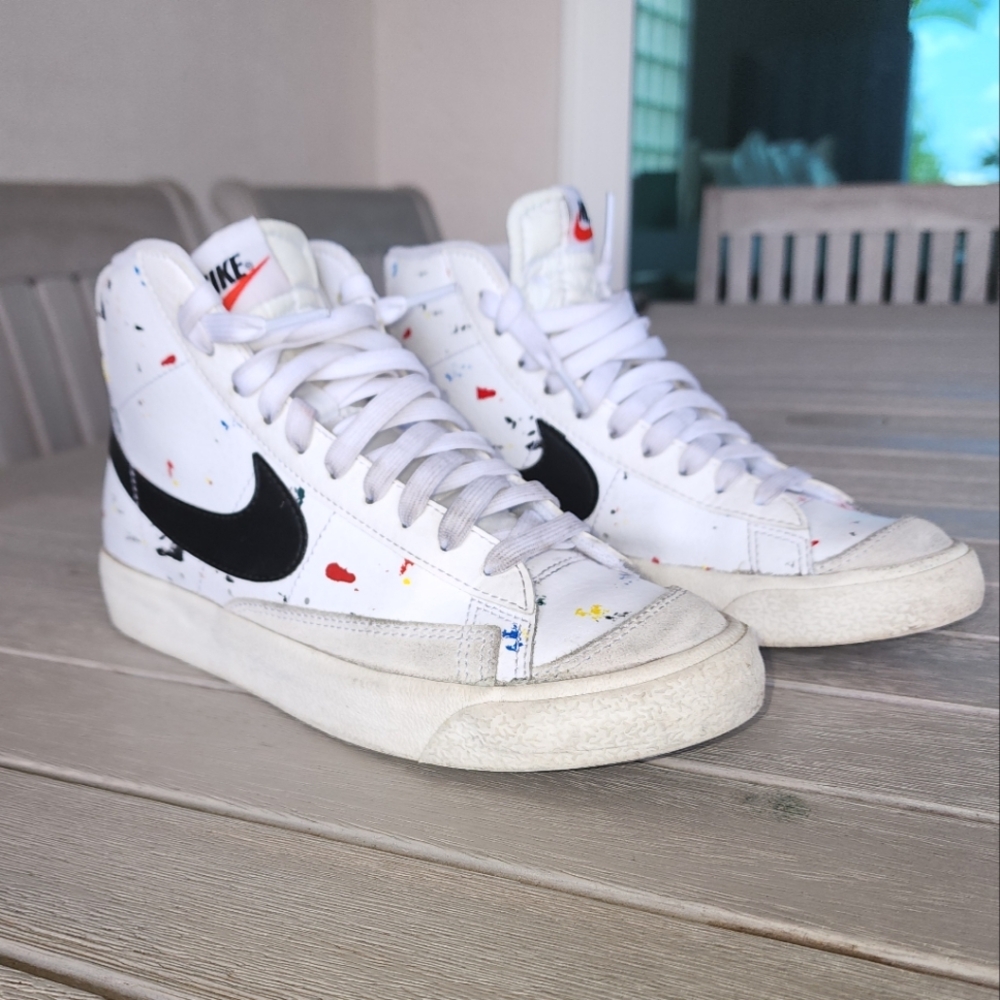 NIKE | Kids Blazer Mid '77 GS Paint Splatter High Top Sneakers | SZ 5Y